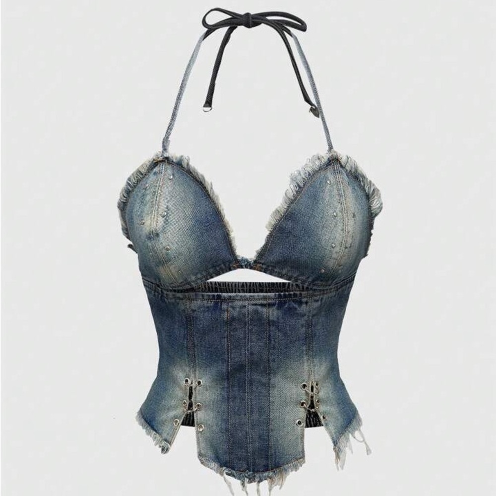 romwe Denim Cutout Top